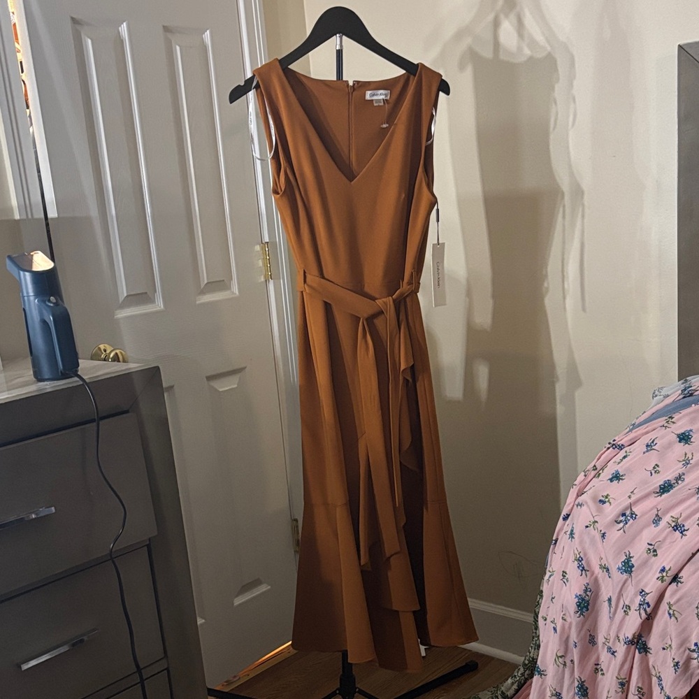 Calvin Klein Asymmetrical Brown Dress